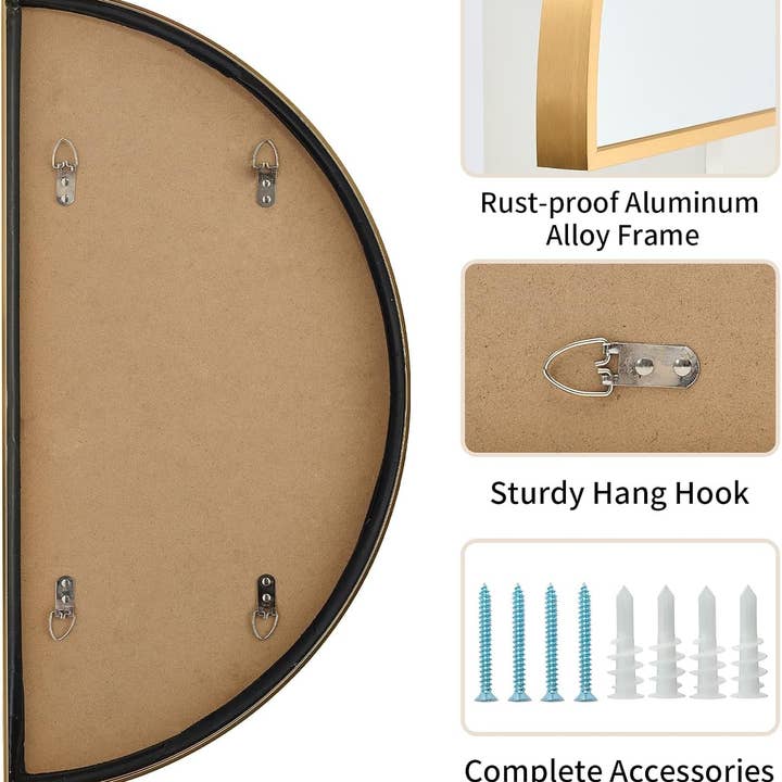 Gold Half Circle Wall Mirror 24x12 Inch Aluminum Alloy for wholesale on Faire2