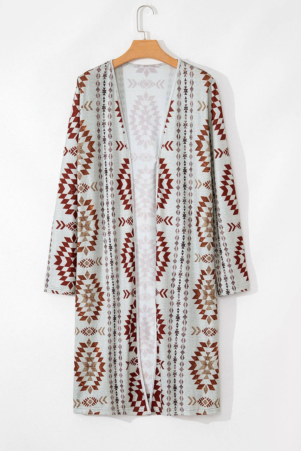 Brown Western Aztec Printed Open Front Long Cardigan for wholesale on Faire3