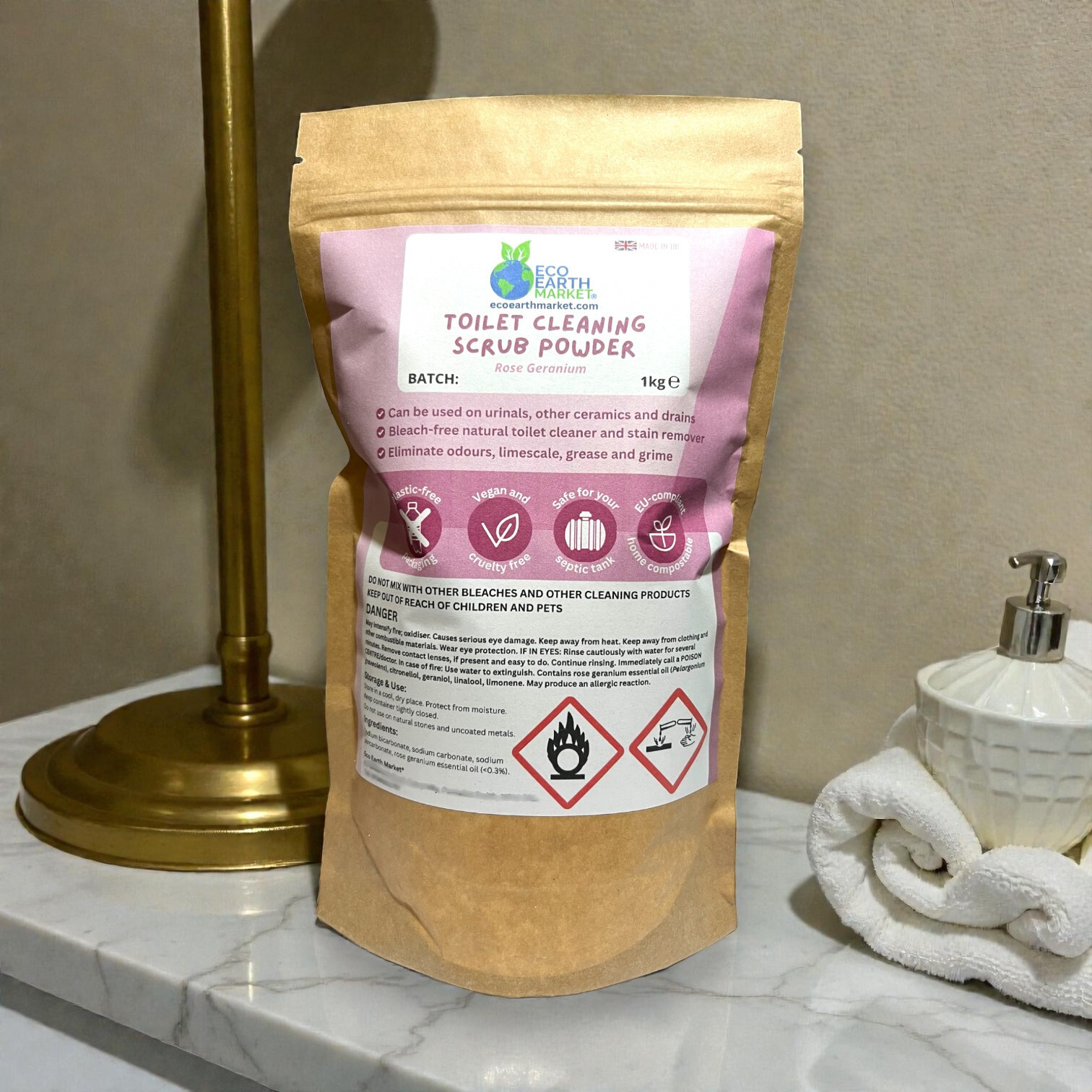 Eco Earth Market - Wholesale Toilet Cleaner - Rose Geranium Toilet Cleaning Scrub Powder 1kg4