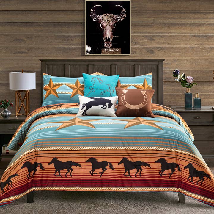 Western Linens - Wholesale Bedding Set - Running Horses 6pc comforter Set