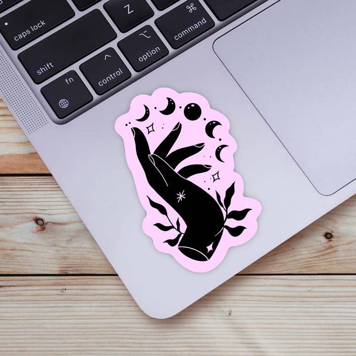 Big Moods - Wholesale Sticker - Mystic Hand and Moon Phase Sticker - Pink1