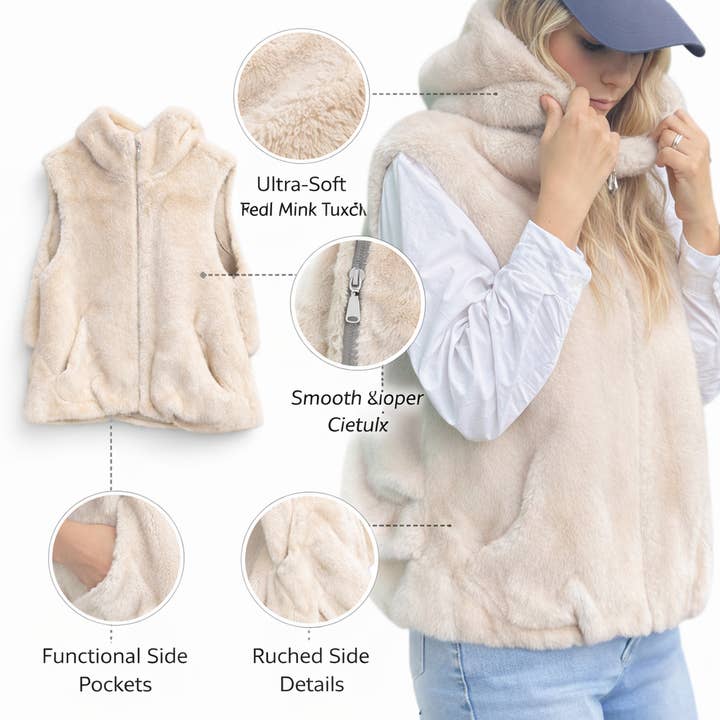 Ellison+Young - Wholesale Outerwear Vest - Women's - Real Feel Faux Mink Fur Hooded Vest10