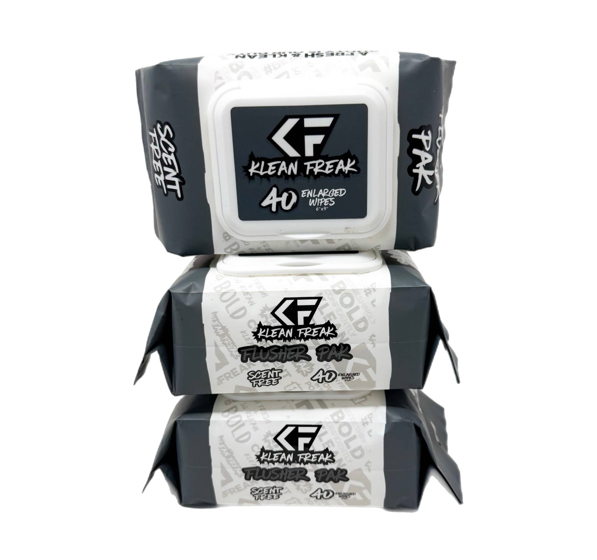 Klean Freak - Wholesale Face & Body Wipes - The Flusher 40 Pak - 3 Pak Box - Scent Free3