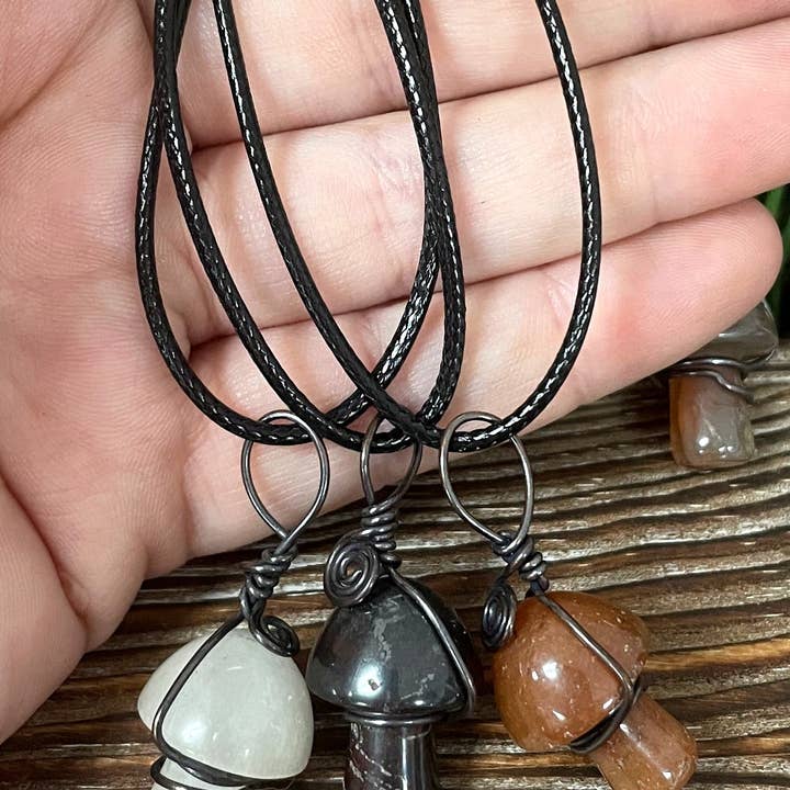Handmade by Marlayna - Wholesale Pendant/Charm Necklace - Wire Wrapped Mushroom Necklace, Random Gemstone Pendant