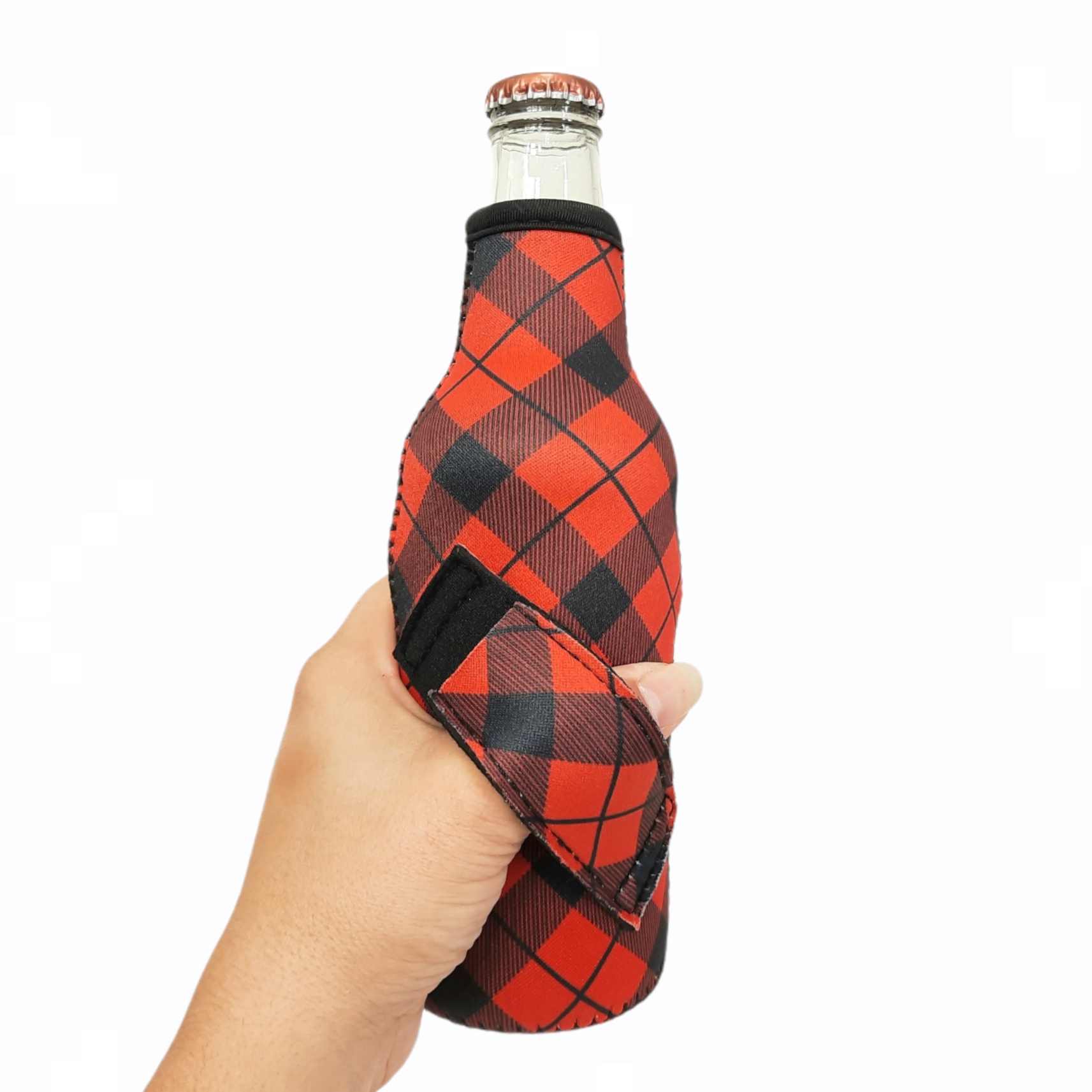 Drink Handlers - Wholesale Drink Huggers & Koozies - Red Plaid 12oz Bottleneck Handler™0