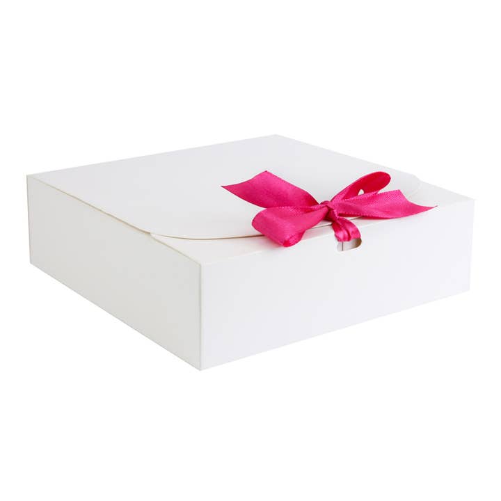 Emartbuy - Vendita all'ingrosso Confezioni regalo - Scatola Bianca con Nastro Fiocco Rosa Acceso-Confezione da 12-24 x 24 x 5 cm