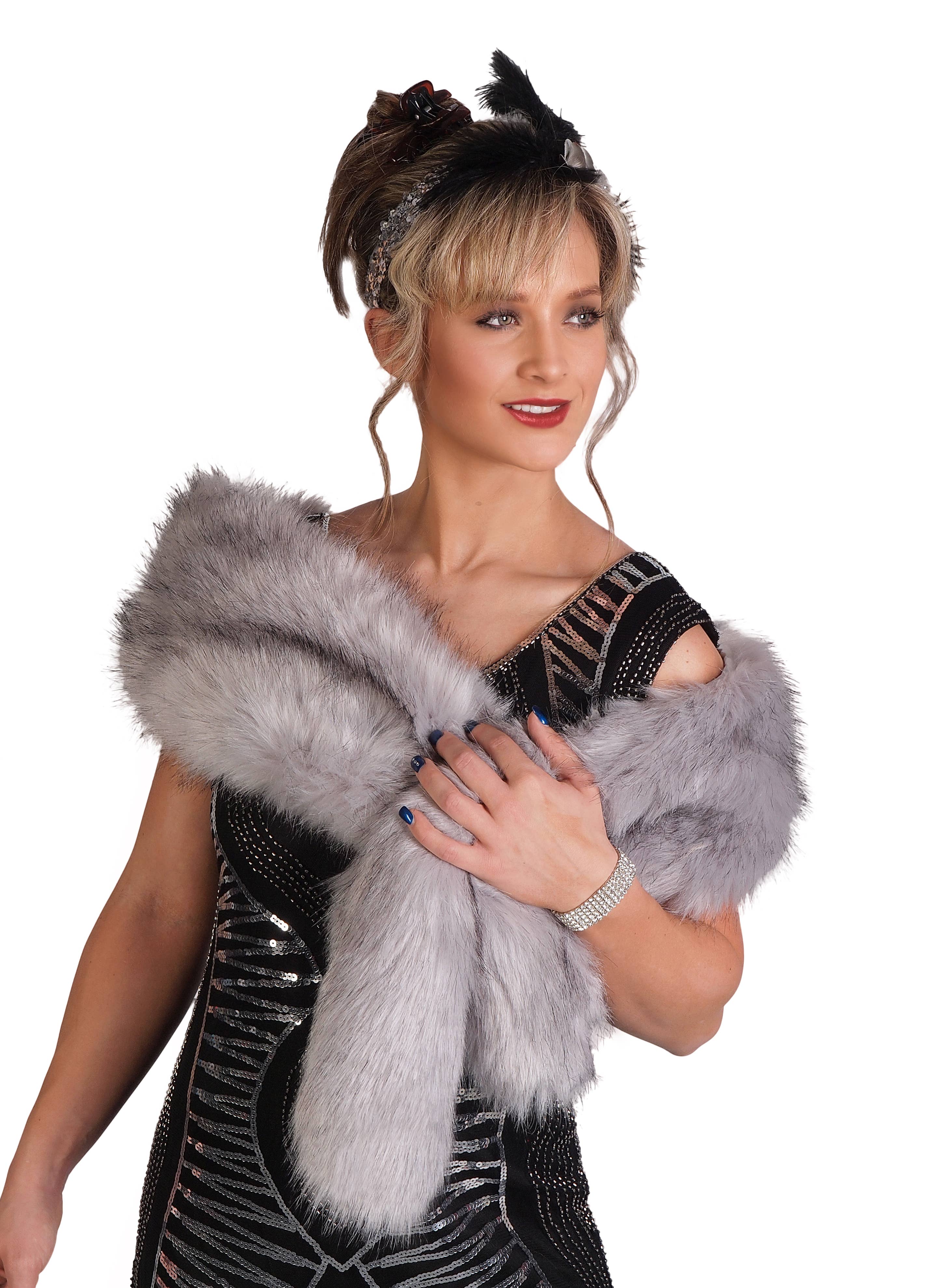 Western Fashion - Wholesale Wrap - Women's - Flapper faux fur stole wrap - Beige1