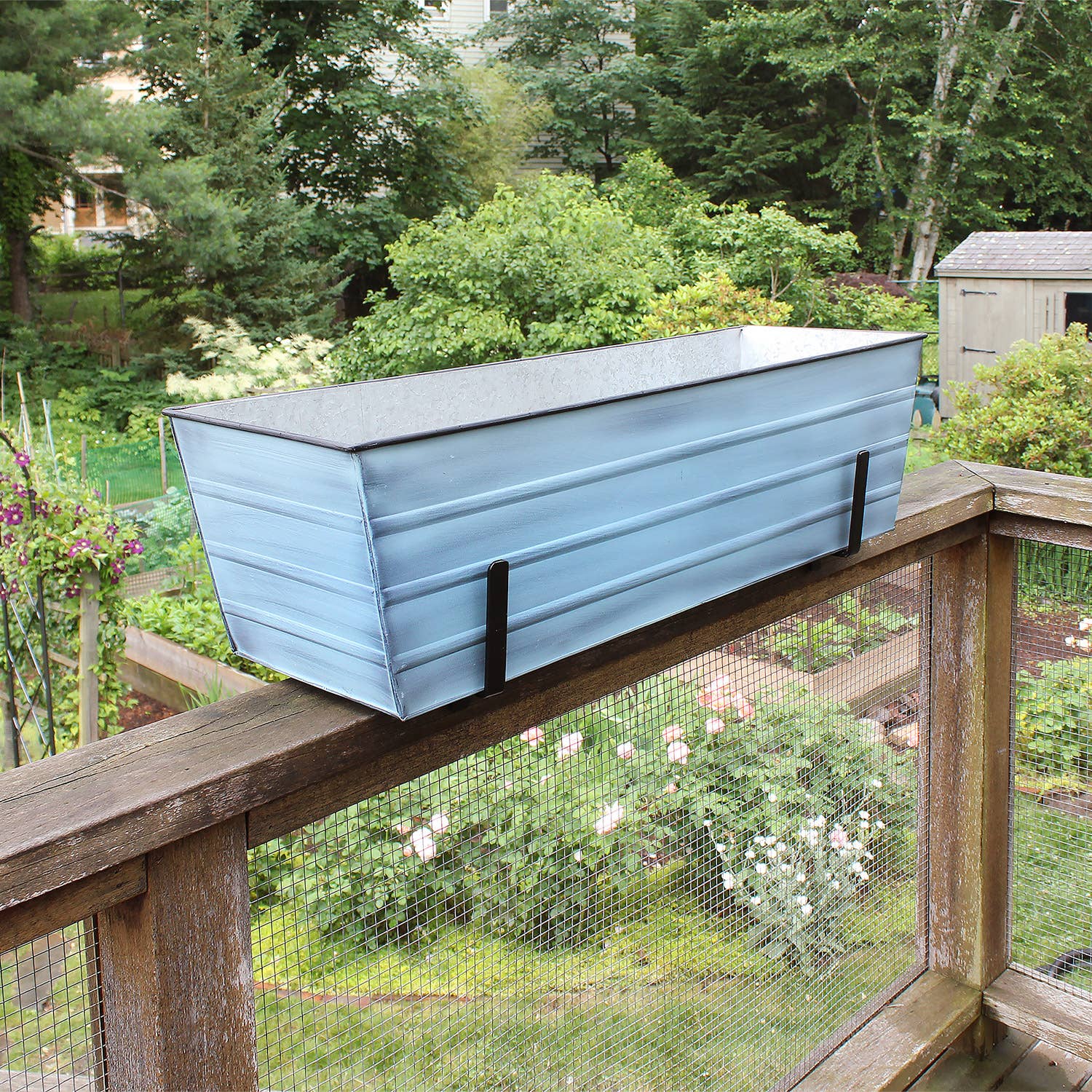 ACHLA Designs - Wholesale Planter Box - Large Blue Flower Box- 2x6 Railing Brackets