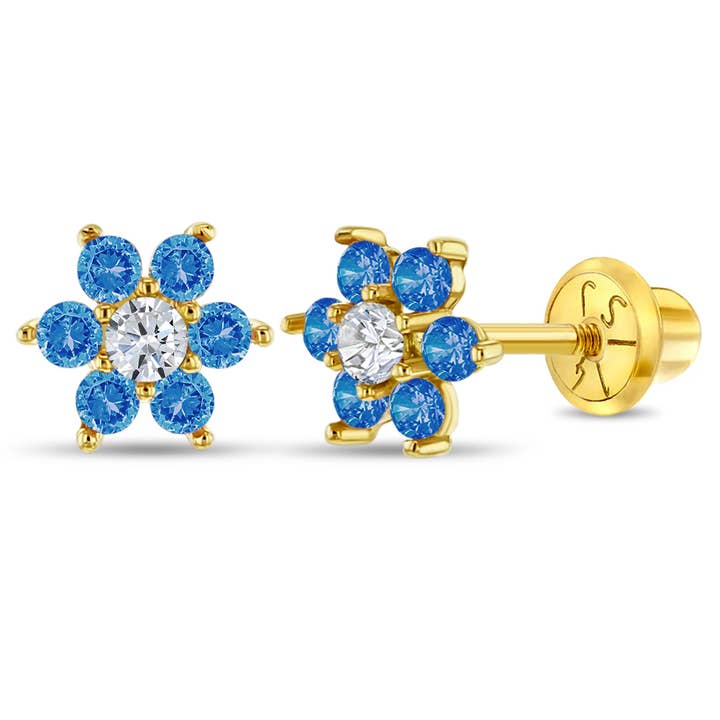 14k Gold Cubic Zirconia Flower Baby / Toddler / Kids Earring for wholesale by In Season Jewelry