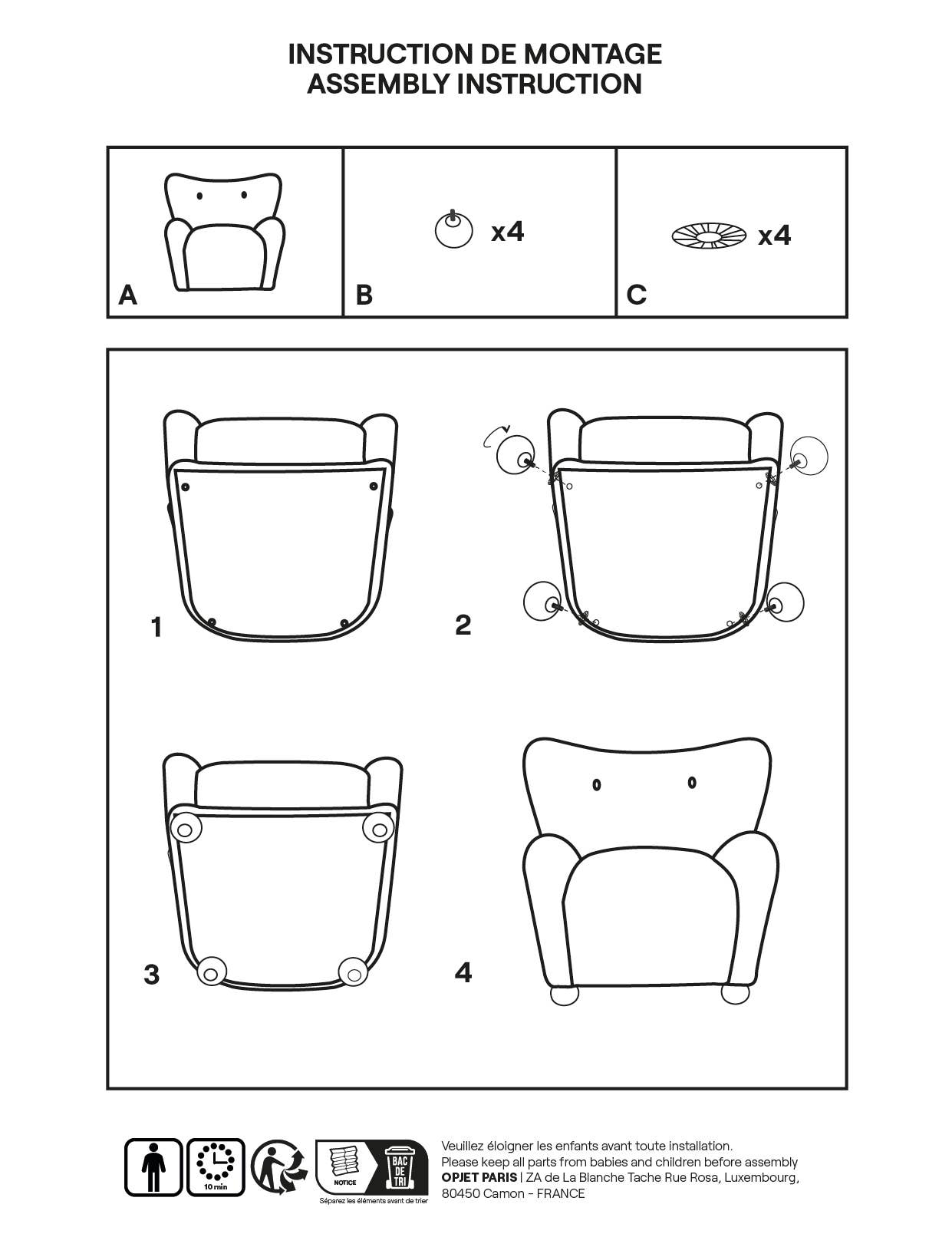 Opjet Paris - Vente Chaises - Fauteuil Léonard imitation fourrure marron L87,5 P84 H85,5cm1