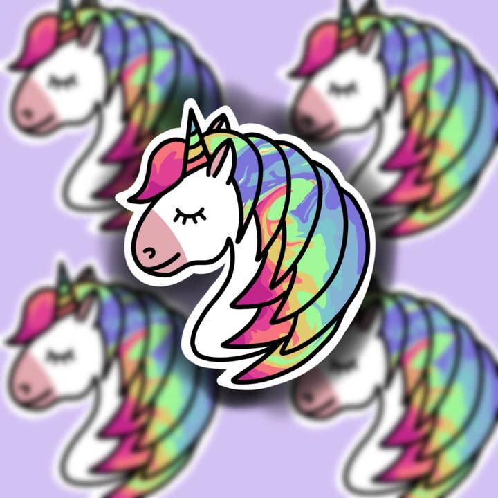 Waterproof Unicorn Sticker - Tie Dye/Rainbow, Laptop Use for wholesale by Buzz Tie Dye Creations