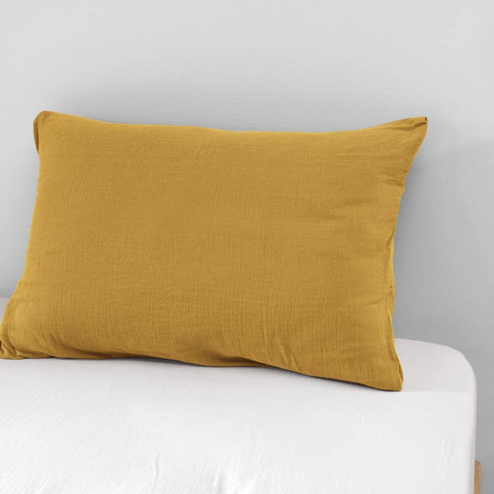 GAÏA Safran cotton gauze pillowcase 50 x 70 cm for wholesale by L'effet Papillon