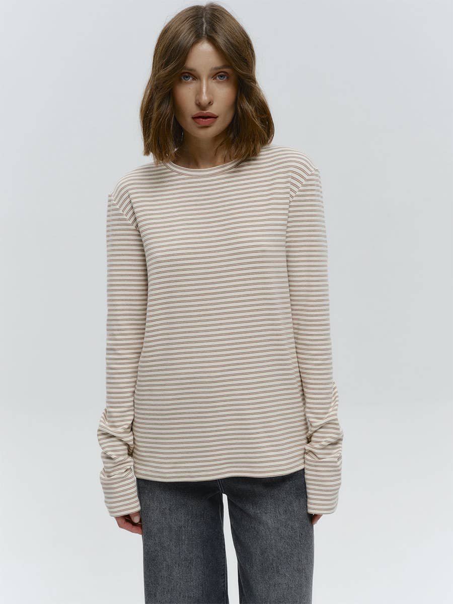 Hope & Sunshine - Vendita all'ingrosso Maglietta - Donna - Maglietta a maniche lunghe aderente in cotone a righe9