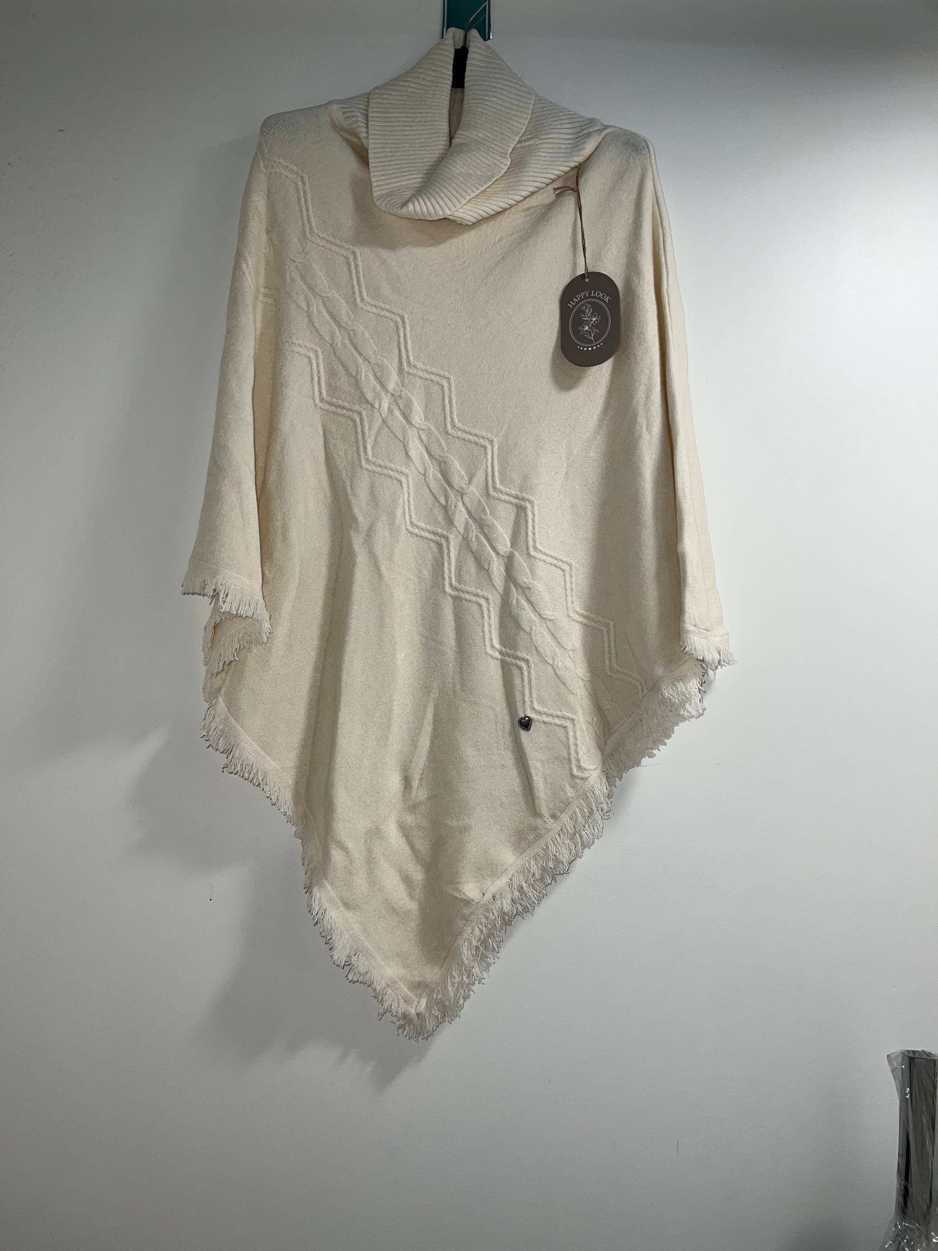 Happy look – Poncho - Mulher por atacado – Poncho Feminino com Gola Alta – Padrão Tecido & Acabamentos com Franjas5