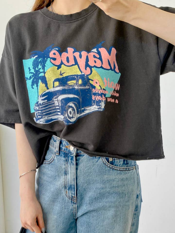 Maybe Sunset Graphic Crop Tee 100% Cotton Made in Korea for wholesale by Little Light