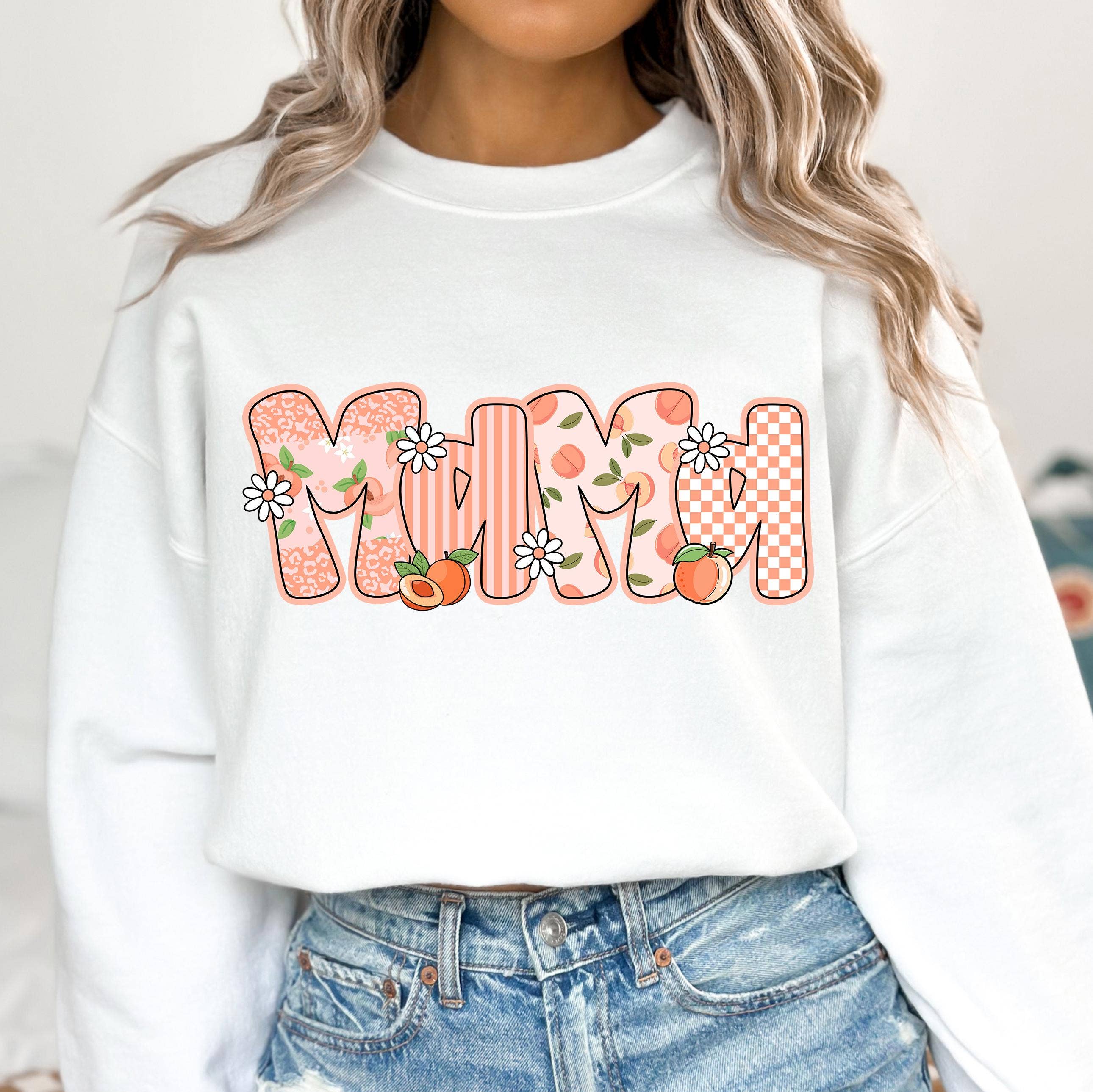 NVC Ecommerce LLC - Wholesale T-Shirt (Graphic) - Women's - Preppy Mama Peach Shirt, Cute Peach Floral Mama Sweatshirt3