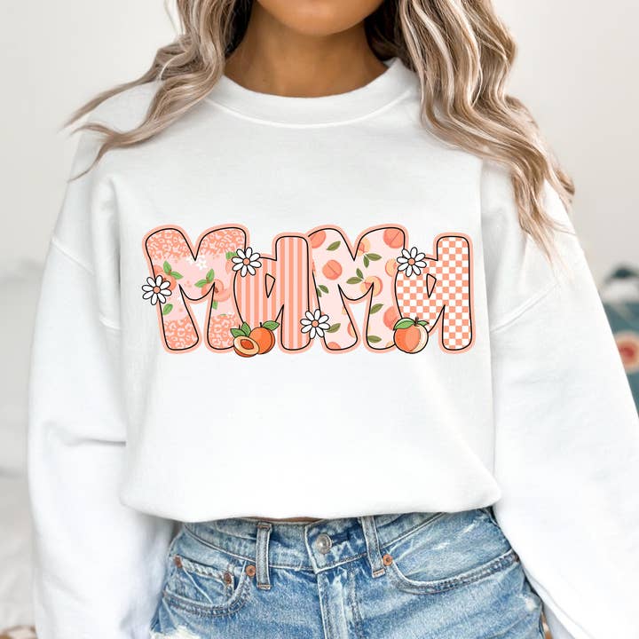 NVC Ecommerce LLC - Wholesale T-Shirt (Graphic) - Women's - Preppy Mama Peach Shirt, Cute Peach Floral Mama Sweatshirt3