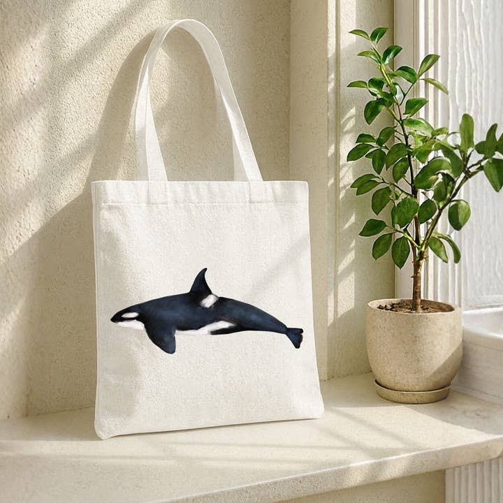 Canvas Tote Bag with Orca Illustration for wholesale by MerikaArt