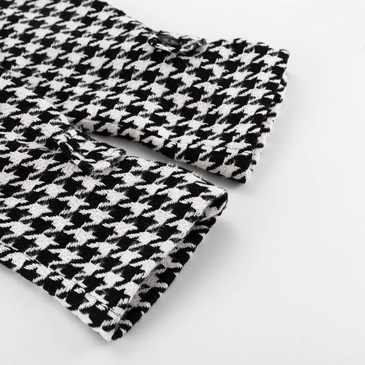 Black and white houndstooth long trench coat for wholesale on Faire9