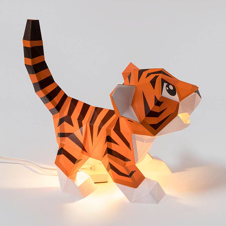 PAPERCRAFT WORLD - Vente Kit de bricolage - Modèle origami à double usage Baby Tiger, lampe animalière7