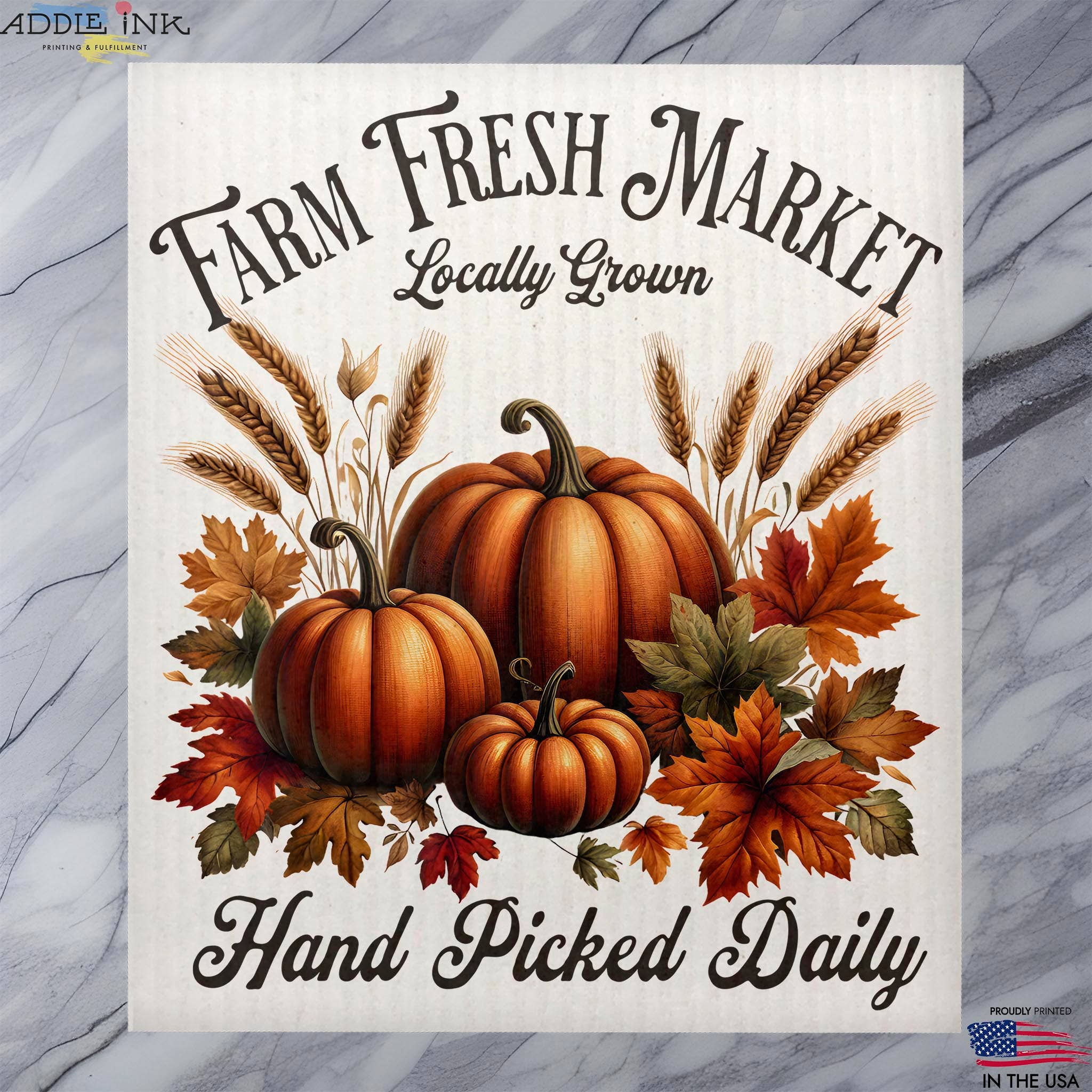 ADDLE iNK - Wholesale Dishcloth - Farm Fresh Market Pumpkins Swedish Dish Cloth Sponge0
