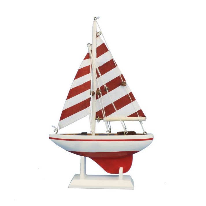 Red Striped Pacific Sailer Model Sailboat Decoration 9" for wholesale by Hampton Nautical