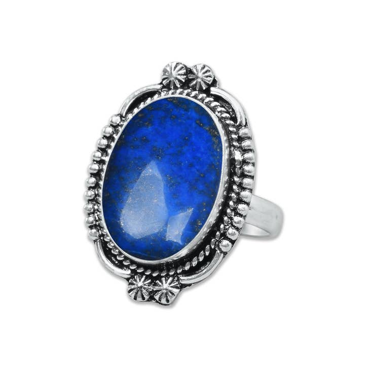 Handmade Jewels - Vente Bague de cocktail/de cérémonie - Bagues en lapis-lazuli – Plaqué argent, fait main, bleu royal profond (Tailles US 6–10, non ajustables)11
