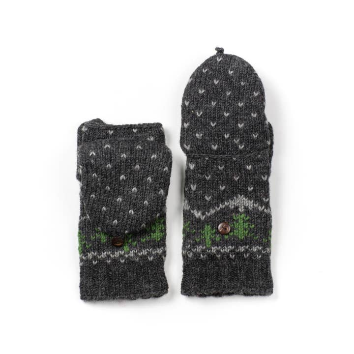 Lost Horizons Knitwear - Wholesale Mittens - Men's - Appalachian Convertible Mittens – Wool Knit Tree Design