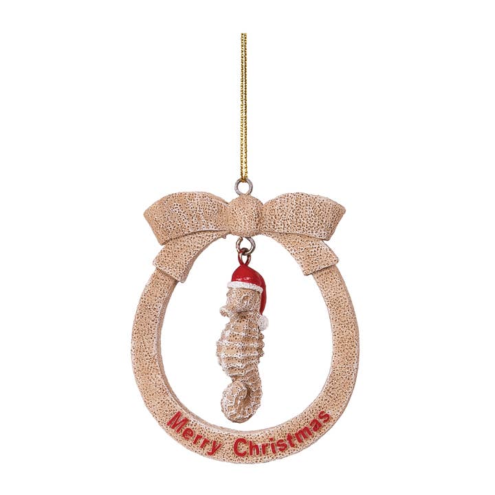 Merry Christmas Seahorse With Santa Hat Ornament for wholesale by Beachcombers