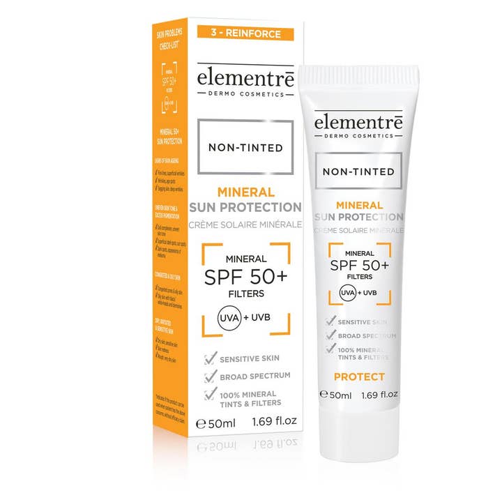 Minerale zonbescherming SPF 50+ zonder tint voor wholesale door elementrē dermo cosmetics