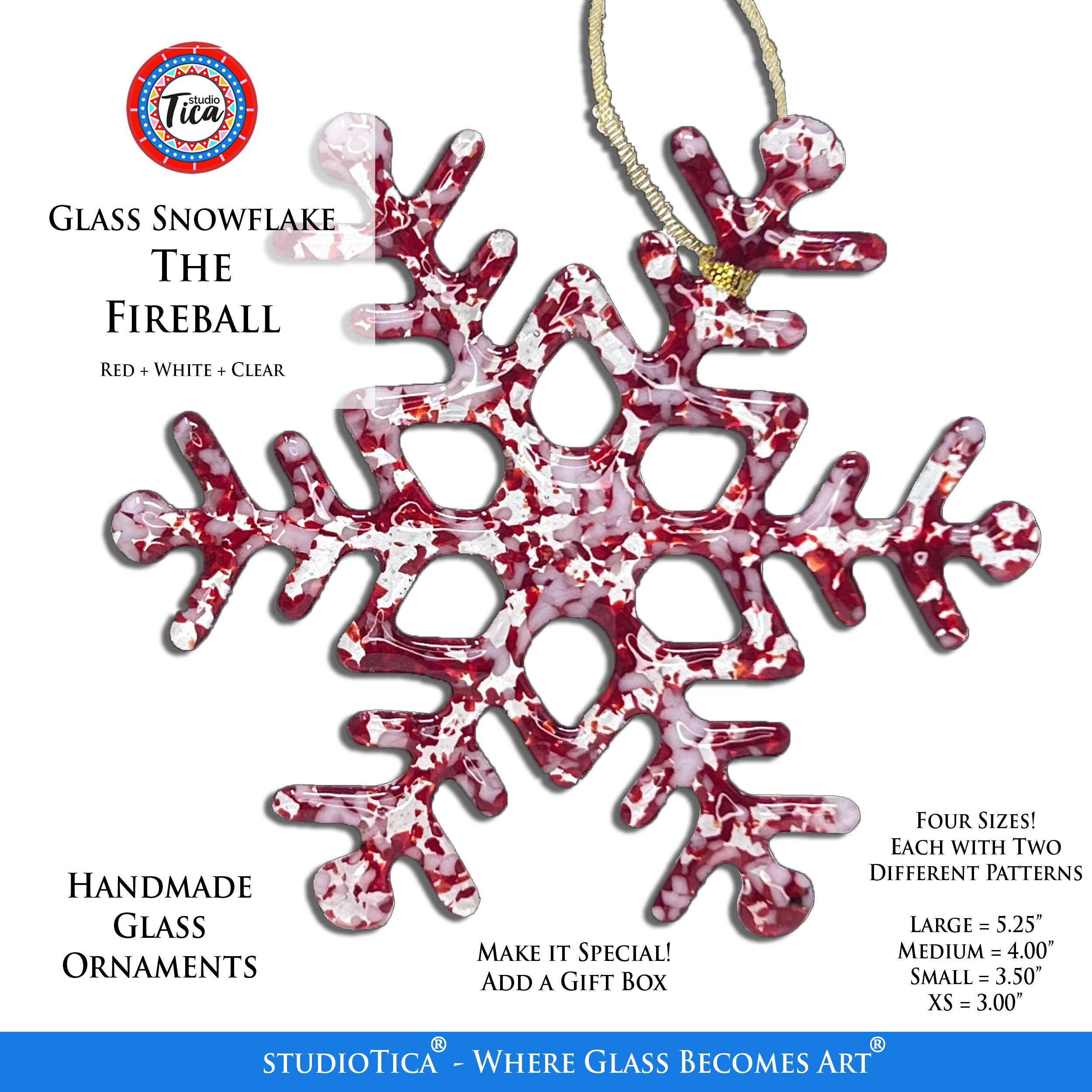 studioTica - Wholesale Ornament - Handmade Glass Snowflake - Fireball9