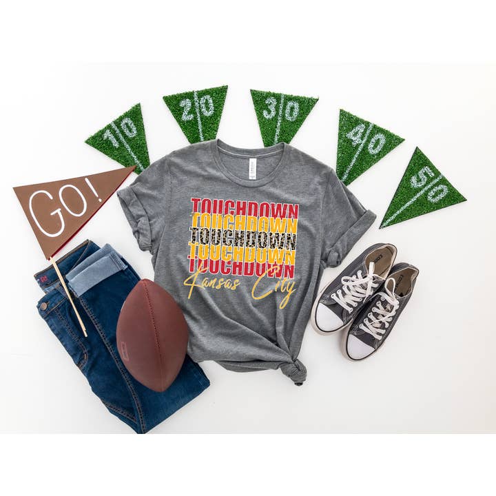 Touchdown Repeat w/ Leopard Center Grey Tee for wholesale by The Red Rival Wholesale