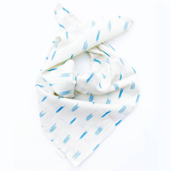 Ikat White Blue Dash Hand Dyed Bandana for wholesale by Rustic Loom