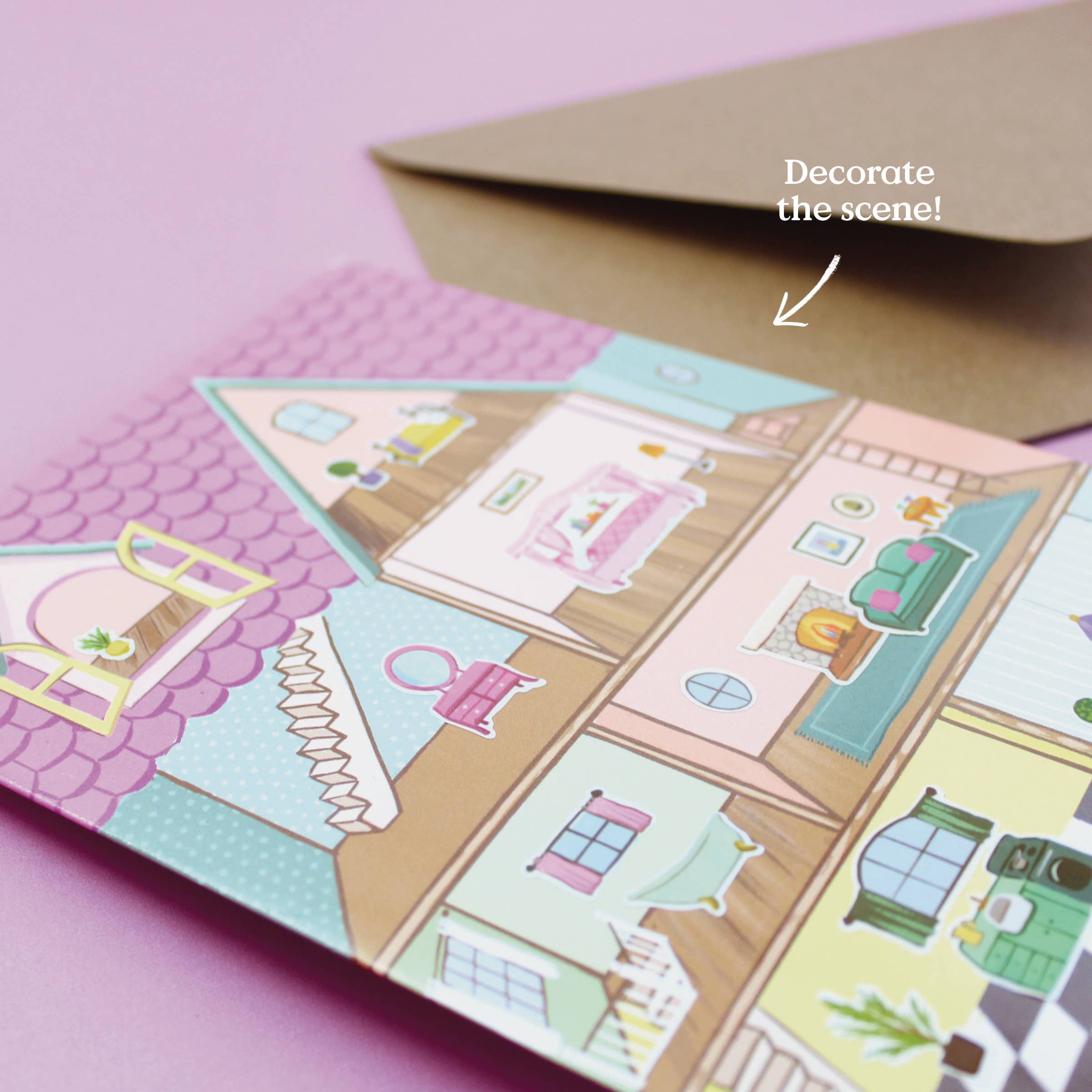 Inklings Paperie - Wholesale Everyday Greeting Card - Sticker Scene Card - Dollhouse4