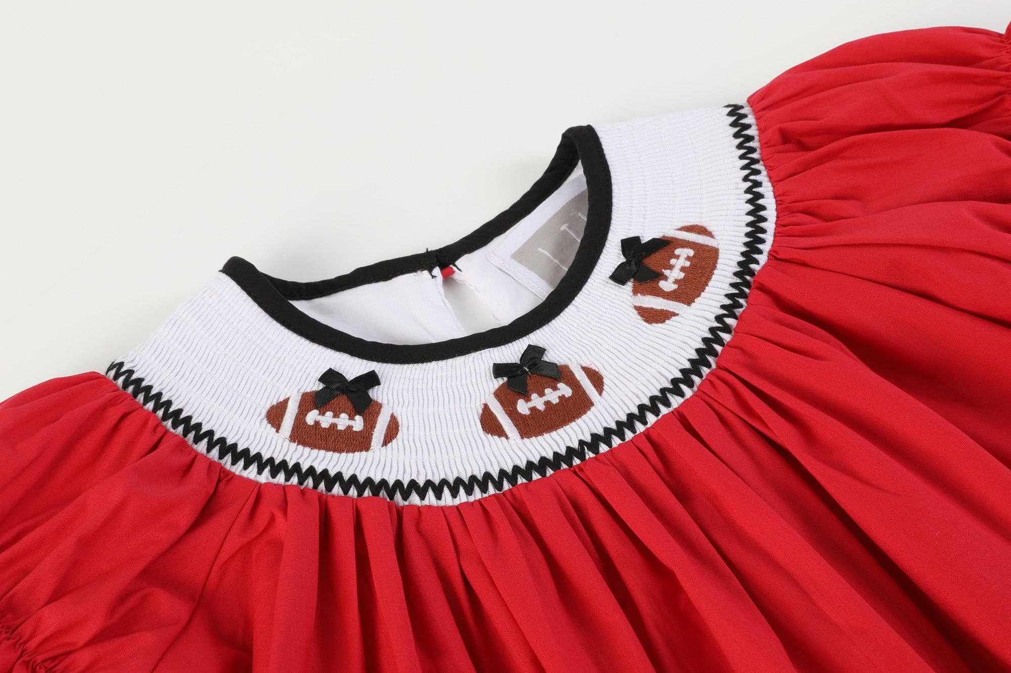 Lil Cactus – wholesale Dress – Kids – Red and Black Football Smocked Bishop Dress4