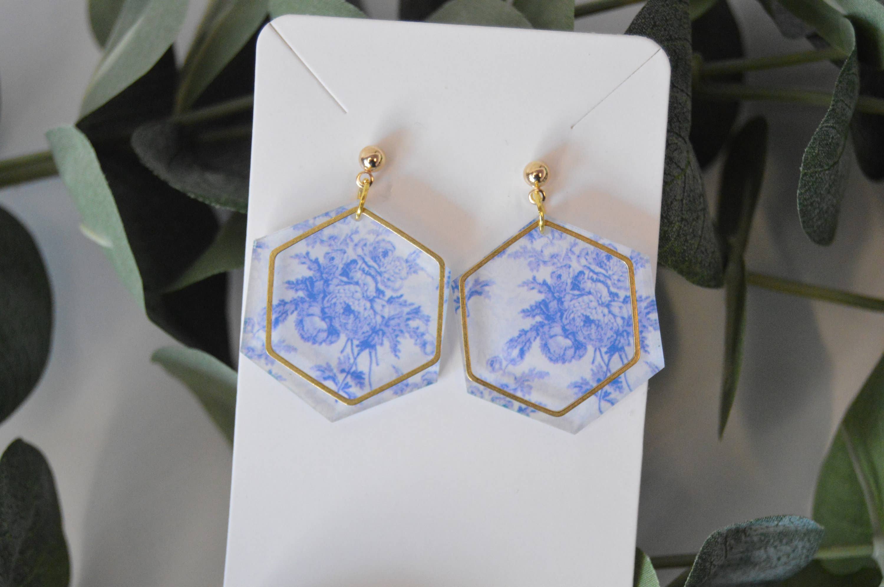 The Adorned Fox - Wholesale Dangle Earrings - Blue Chinoiserie Earrings, Drop Earrings, Dangle Earrings, S4