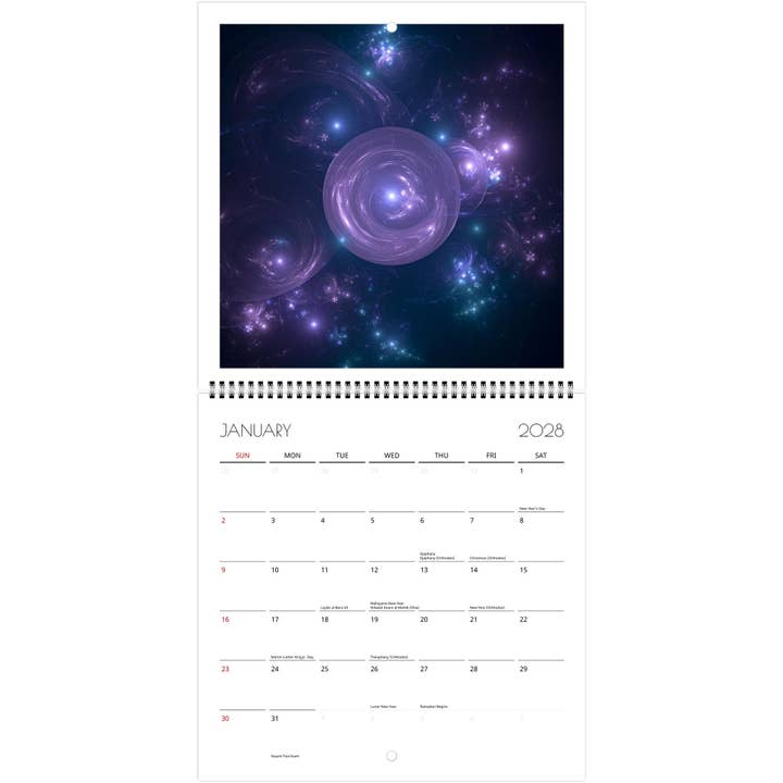Fractal Universes Square Wall Calendar 2028 (US & CANADA) for wholesale by Christina Siu Photography