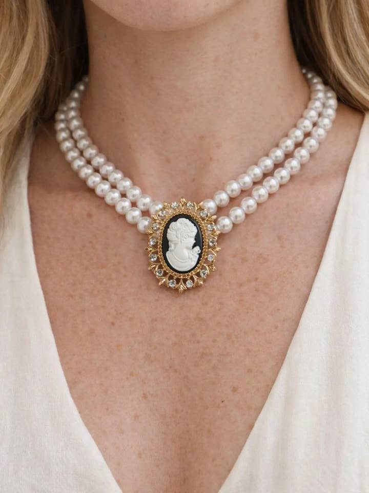 Victorian Cameo Pearl Necklace for wholesale by Wild & Free