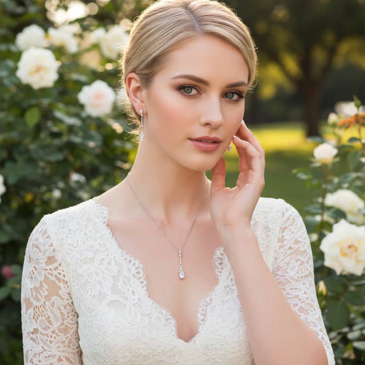 Athena Bridal Jewellery – wholesale Pendant/charm necklace – CUBIC ZIRCONIA COLLECTION - DAINTY SPARKLE NECKLACE - CZNK402