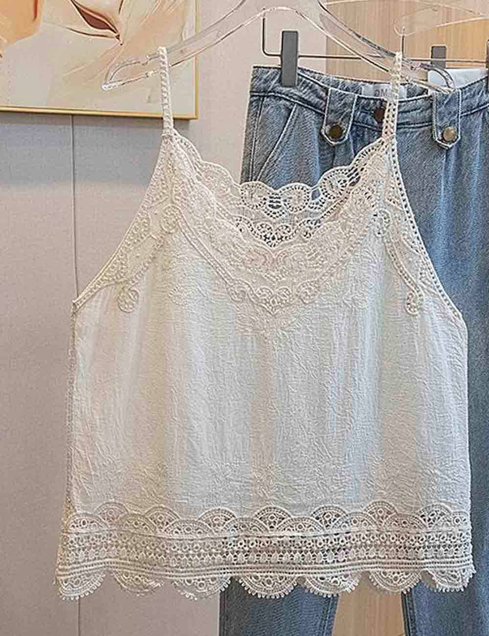 Sweetkama – Großhandel Camisole – Damen – Damen V-Ausschnitt Spitzenstickerei Träger Cami Top3