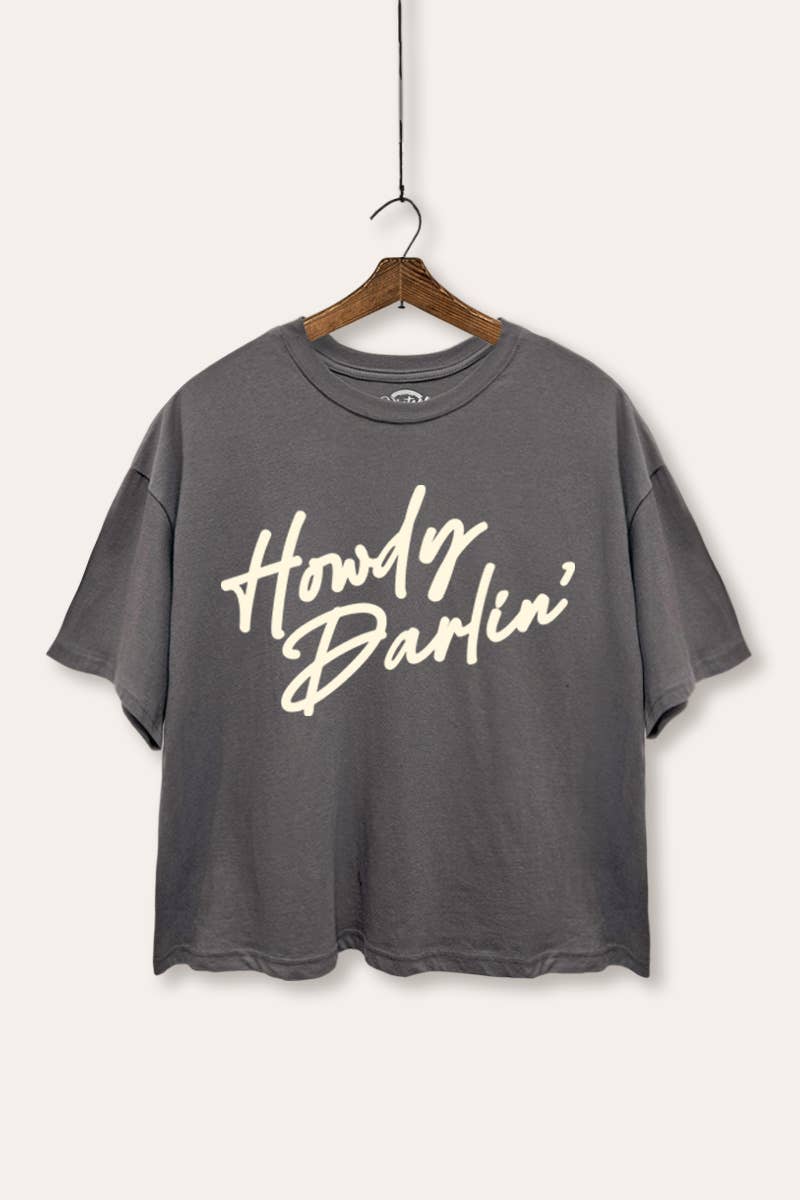 VINTAGE POINT USA - Wholesale Screen Printed T-Shirt - Women's - *BEST SELLER* HOWDY DARLIN' GRAPHIC BOXY CROP TOP1