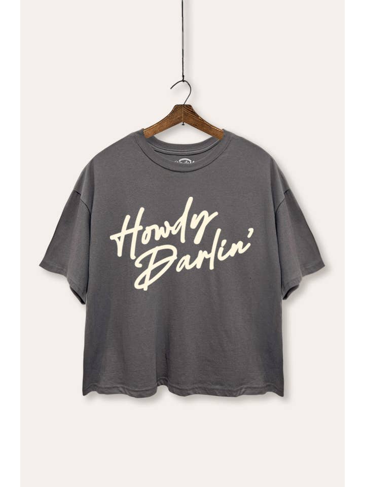 VINTAGE POINT USA - Wholesale Screen Printed T-Shirt - Women's - *BEST SELLER* HOWDY DARLIN' GRAPHIC BOXY CROP TOP1