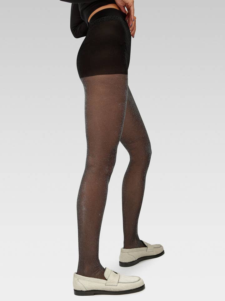 Black Silver Cosmic Lurex Tights for wholesale on Faire1
