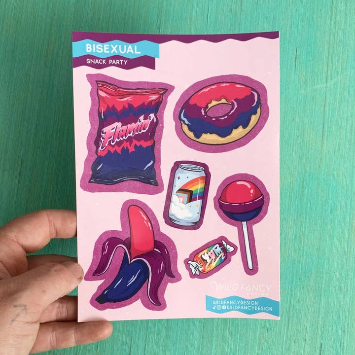 Biseksuelle snacks-klisterark for engroshandel hos Wild Fancy Design
