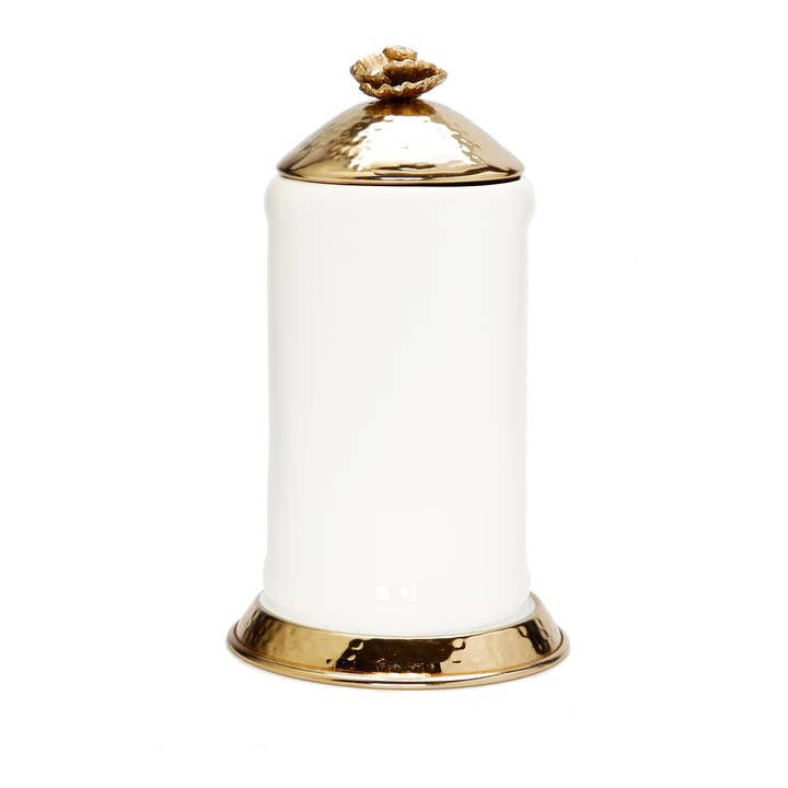 Hvid glas dunk guld hamret låg og base blomst knop for engroshandel hos CLASSIC TOUCH DECOR INC.