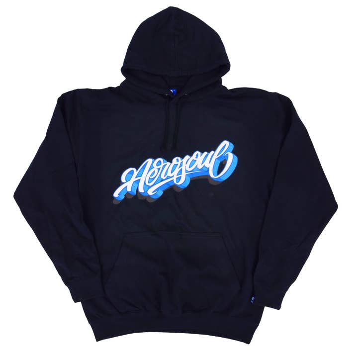 Felpa con cappuccio Aero-Script (Navy) per la vendita all'ingrosso da parte di Aerosoul Limited