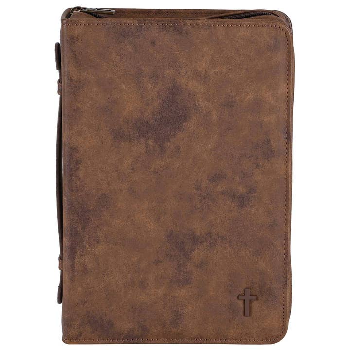 Magnolia - Wholesale Bible Cover - White Dove Bible Case Cross Suede-Look Brown XLarge