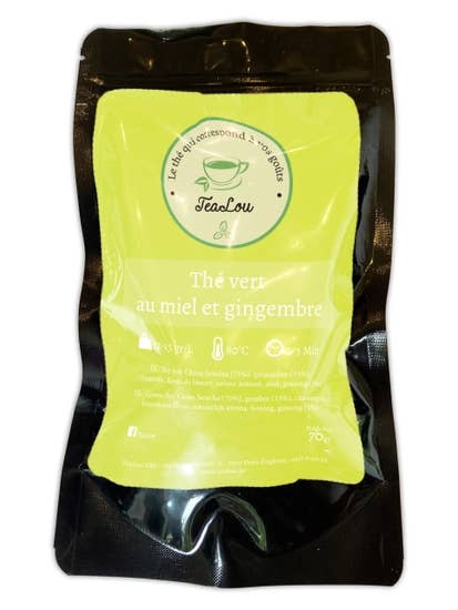 Té verde con miel y jengibre - bolsa de 70 g para venta al por mayor de Tealou