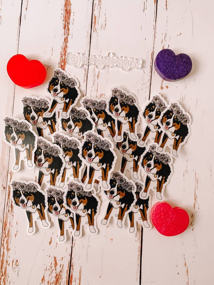 Flower Girl Dog Clear Sticker | Aussie | Australian Shepherd | Dog | Laptop Decal for wholesale by Jaxey Designs