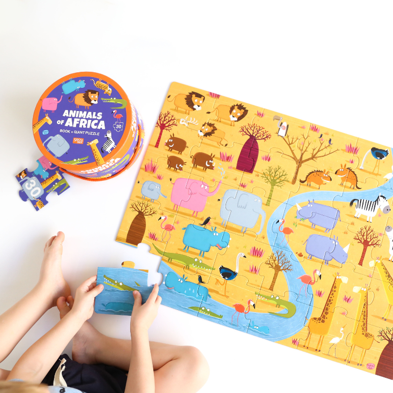 Axis Toys & Gifts - Wholesale Puzzle - Kids - Sassi Book and Giant Puzzle - Animals of Africa, 30 pcs1